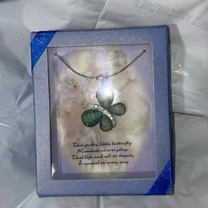 Price Drop!! NIB. Green Butterfly Necklace with Chain.